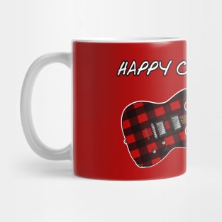 Happy Christmas Plaid Electric Guitar For Guitarists Mug